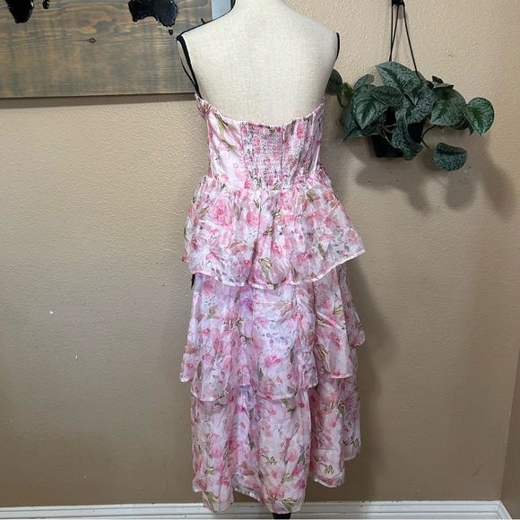 Pristine Cutie Light Pink Floral Organza Bustier Midi Dress - Picture 4 of 10
